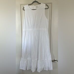J Crew 100% Cotton White Eyelet Fit and Flare Midi Dress Size 18
